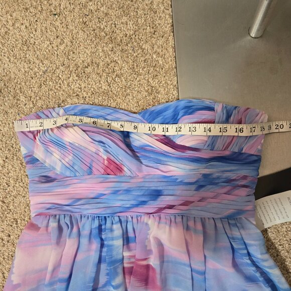 Sz 12 NWT JS Boutique Strapless Blue/Purple Watercolor Chiffon High-Low Gown - Picture 4 of 6